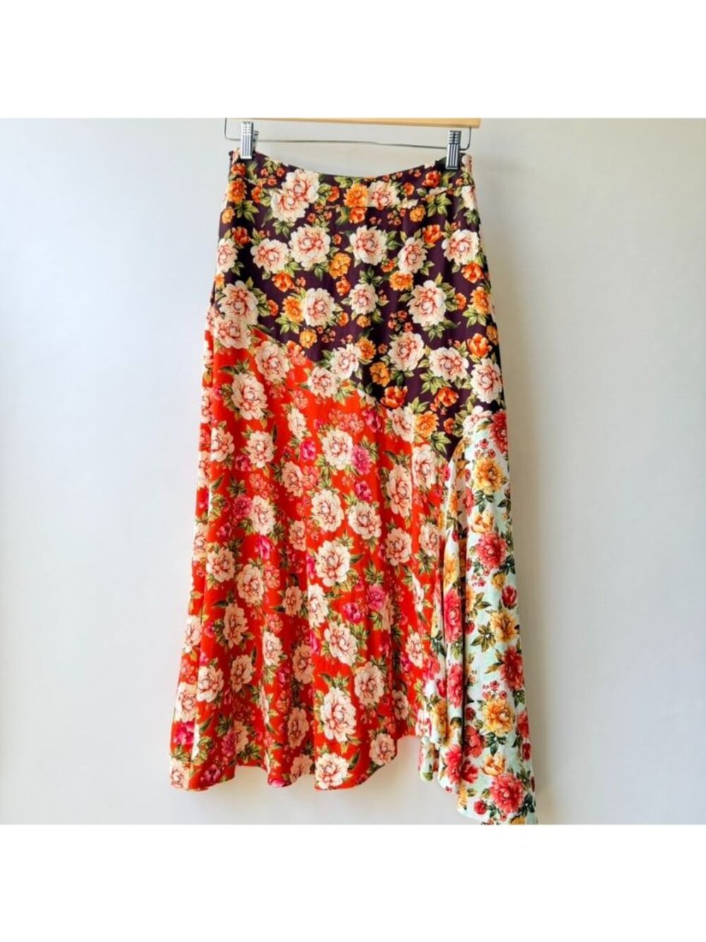 Farm Rio Patchwork Floral Asymmetrical Midi Skirt Women's Size S - Picture 3 of 13